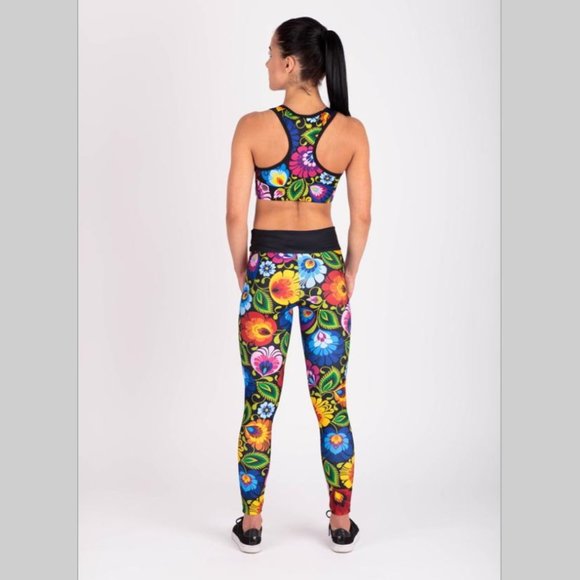 NWT fitness women woman leggings sport folklore flowers long Polish Polska new - Picture 3 of 8